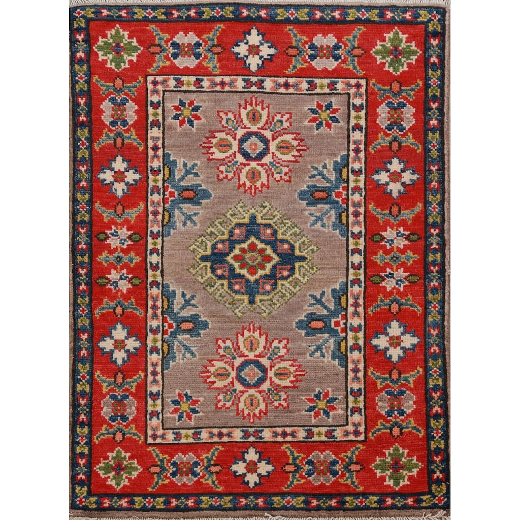 Brown Red Kazak Oriental Accent Foyer Rug Handmade Wool Carpet - 2'0"x 3'0"