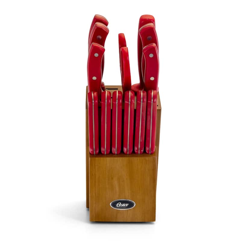 Leavenworth 14 Piece Stainless Steel Knife Set with Wood Block in Cherry Red
