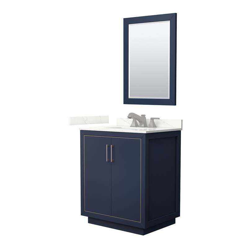 Wyndham Collection WCF111130S-QTZ-US3M24 Icon 30" Free Standing Single - Dark Blue / Giotto Quartz Top / Brushed Nickel