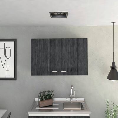 Wall Cabinet with Two Doors and Two Internal Shelves, White/Smoked Oak, Space-Saving Storage