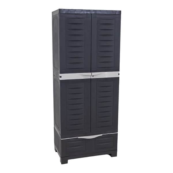 slide 2 of 15, Sunnydaze 3-Shelf Plastic Lockable Storage Cabinet - 57.5" Charcoal