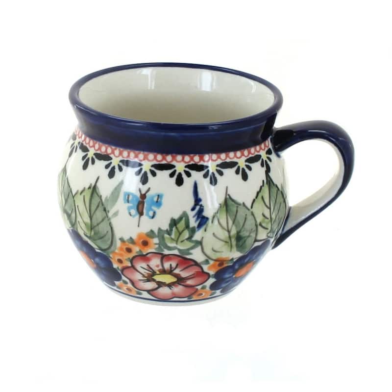 Blue Rose Polish Pottery 911 Zaklady Medium Bell Shaped Mug - Floral Butterfly