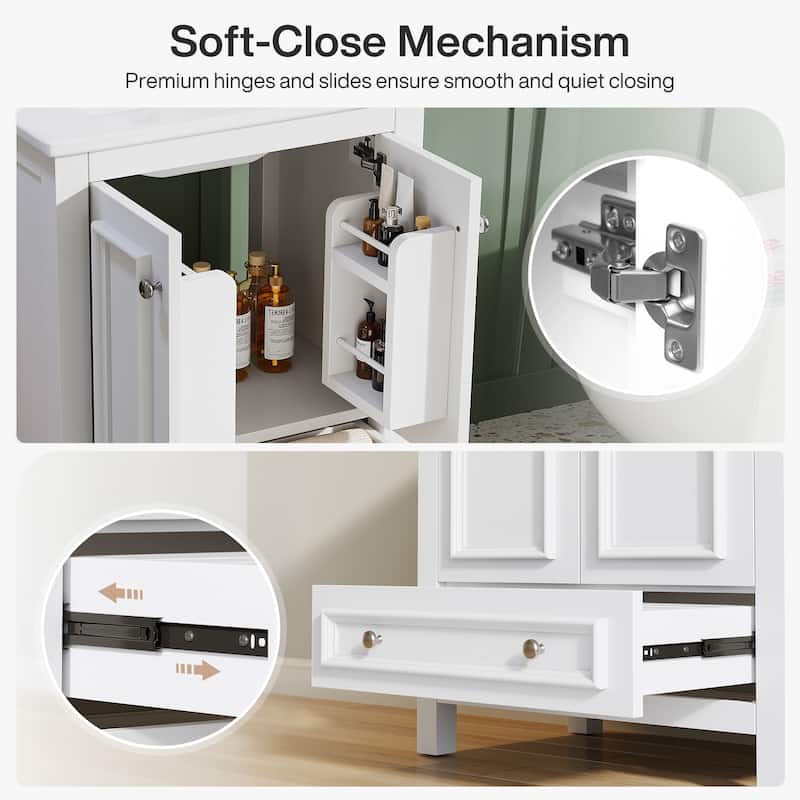 Bathroom Vanity with Sink, Solid Wood Frame Freestanding Vanity with Door Organizer and Drawer