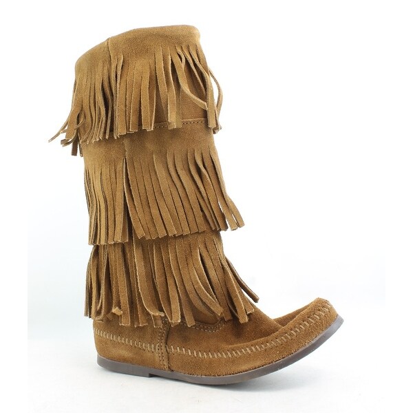 Minnetonka Womens 3 Layer Fringe Dusty Brown Moccasin Boots Size 7