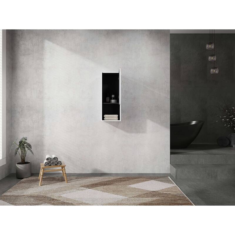 Modern Wall-Mounted Bathroom Side Cabinet with Soft-Close Doors, Floating Design, 6 Storage Compartments, 12-Inch Width