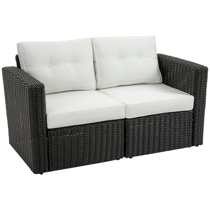 Outsunny 2 Pieces Patio Wicker Corner Sofa Set, Outdoor Freely Combination PE Rattan Furniture, Beige