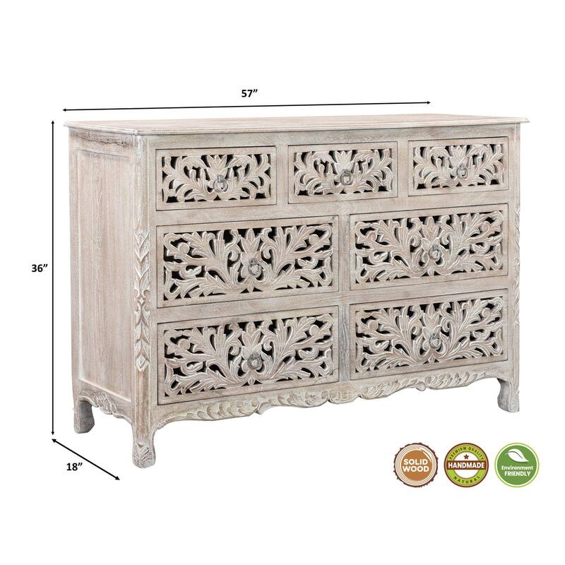 Florence Floral Carved Wood 7-Drawer Dresser