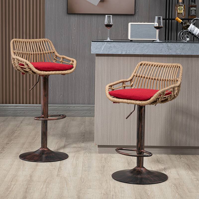 2Pcs Swivel Bar Stools With Footrest, Metal Frame, Up To 250 Lbs Load Bearing Capacity Retro Adjustable Height 35.04" To 42.9"