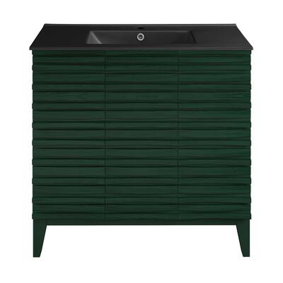 Cascade 36" Freestanding Bathroom Vanity In Green Oak With Black Sink Top - 36