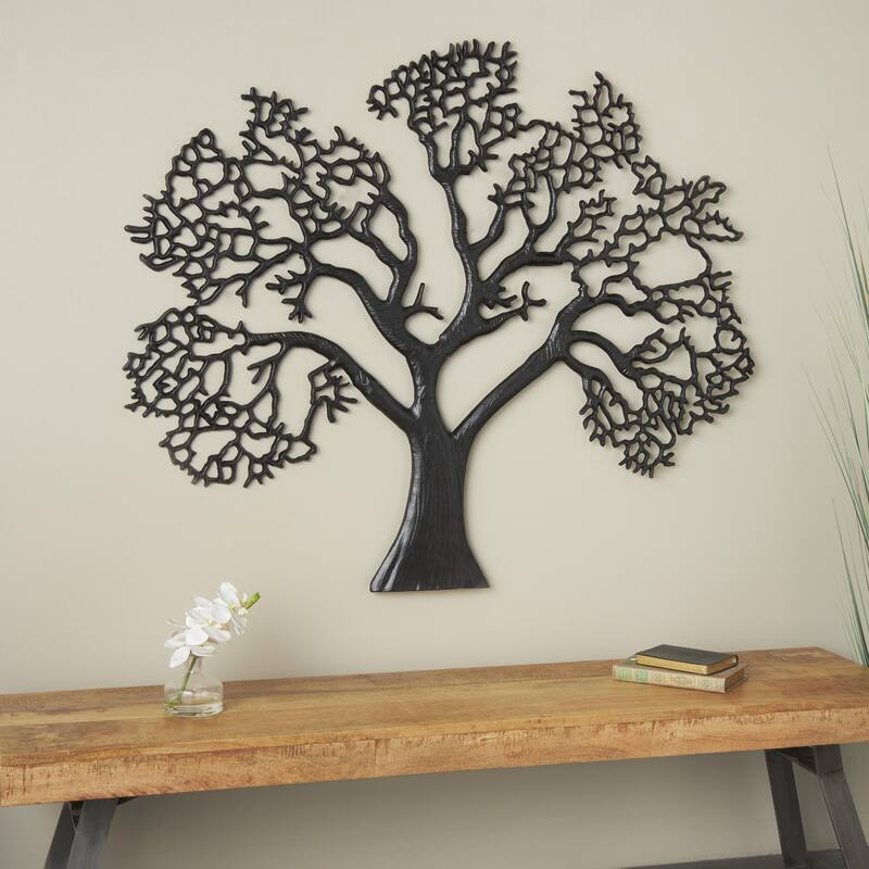 Aluminum Metal Tree Large Textured Home Wall Decor - Black - Roche River Decor