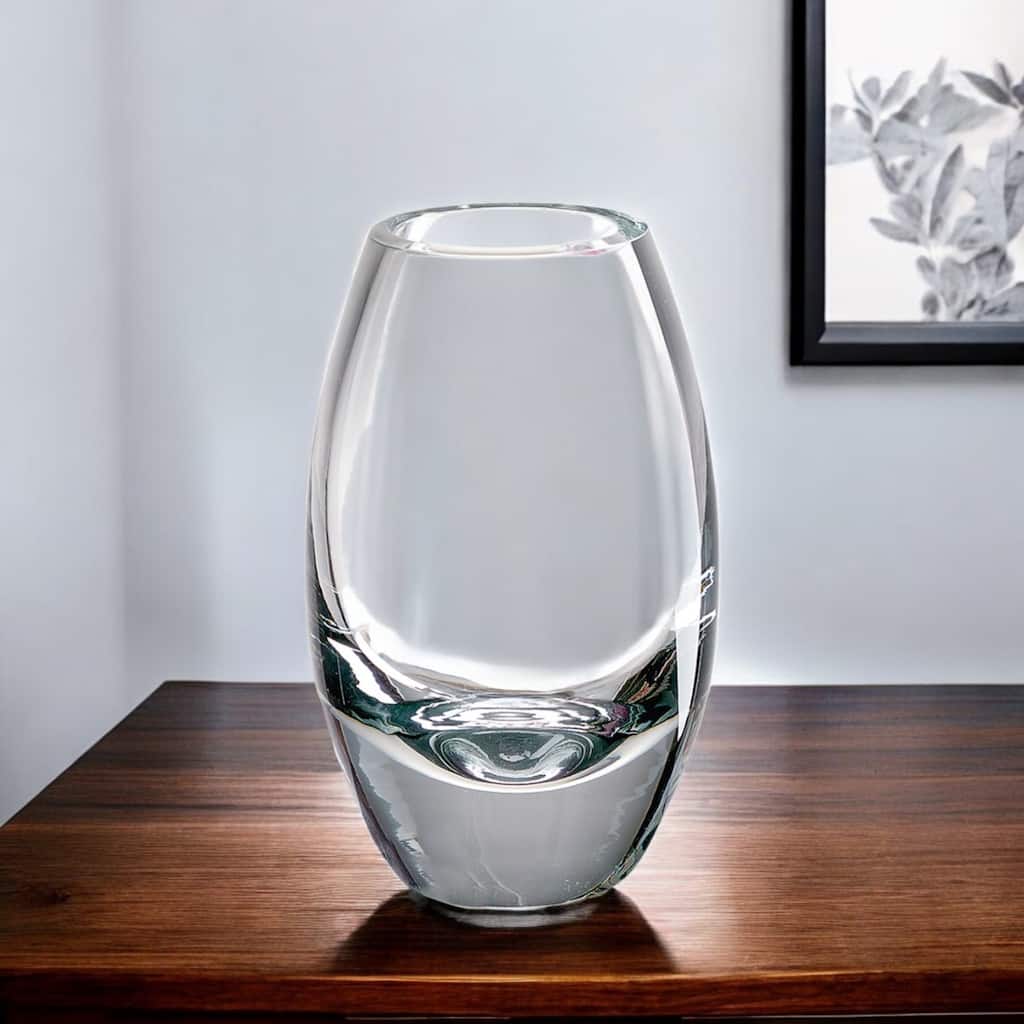 HomeRoots 9" Clear Oval Lead Free Crystal Table Vase