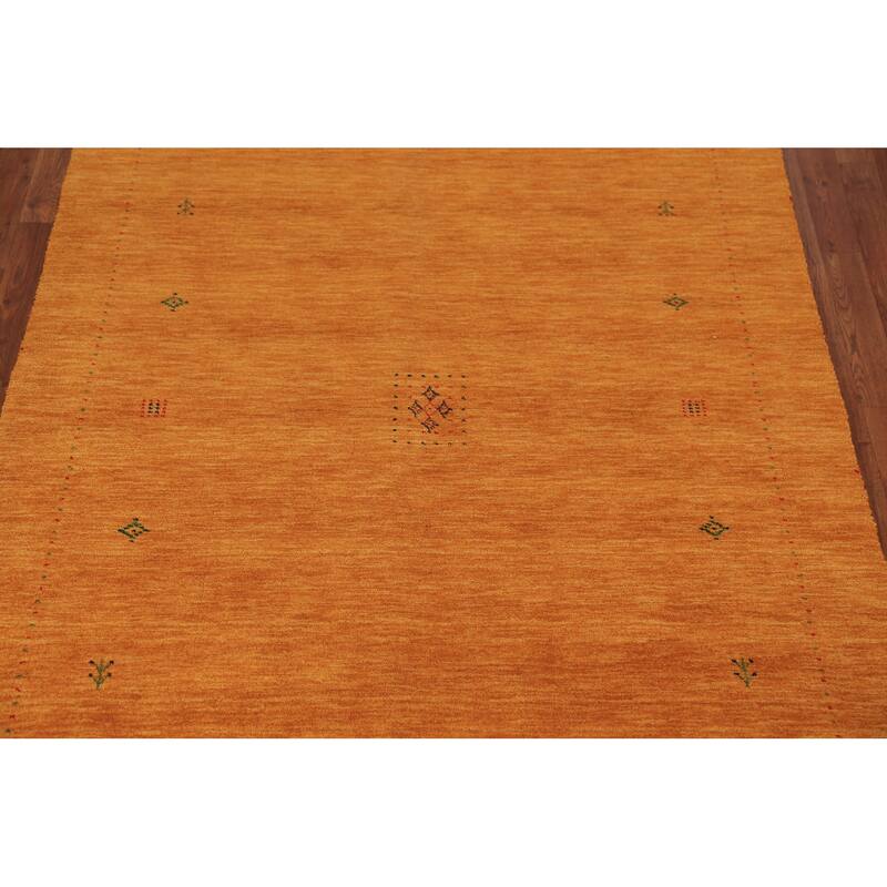 Orange Gabbeh Modern Area Rug Hand-Knotted Wool Carpet - 5'3" x 8'0"
