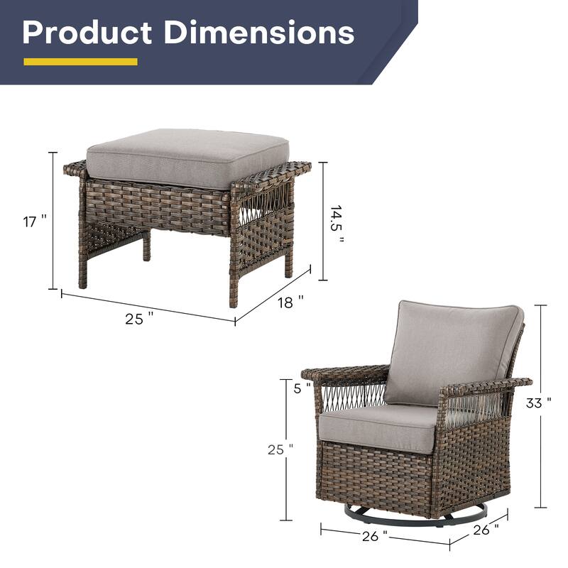 Gymojoy Outdoor Wicker Sofa Chair with Ottomans - Brown