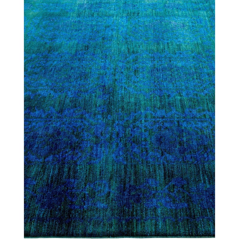 Overton Hand Knotted Wool Vintage Inspired Modern Contemporary Overdyed Blue Area Rug - 5' 3" x 8' 10"