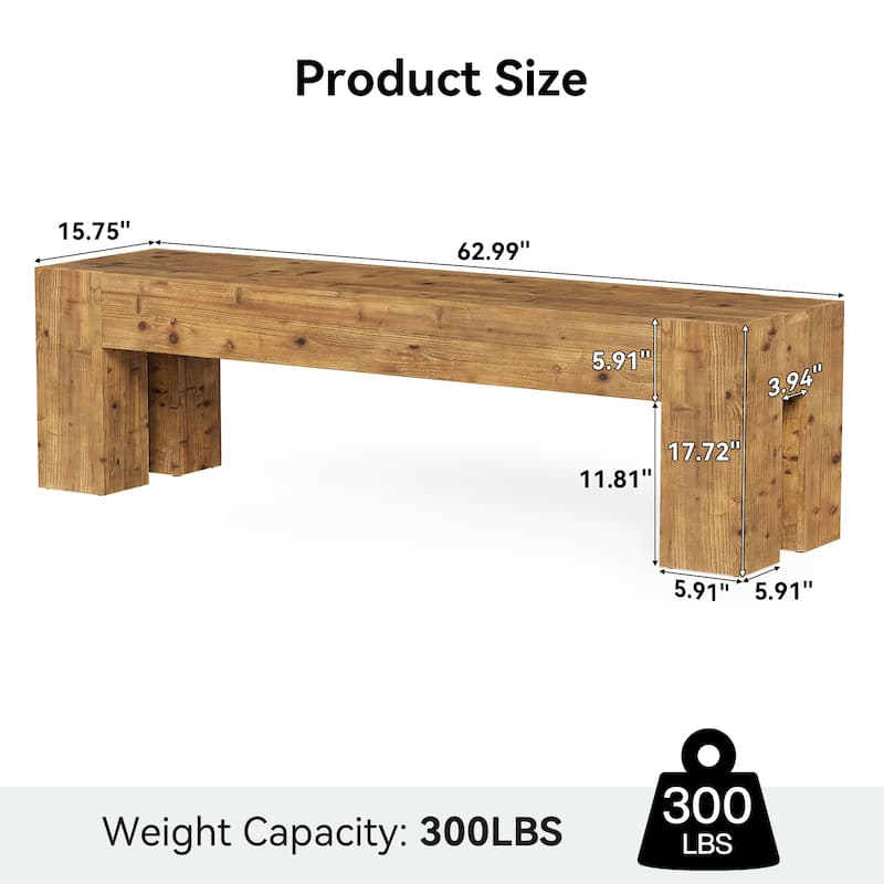 Solid Wood Dining Bench, 63" Extra Long Kitchen Table Bench for Dining Room, Kitchen, Restaurant