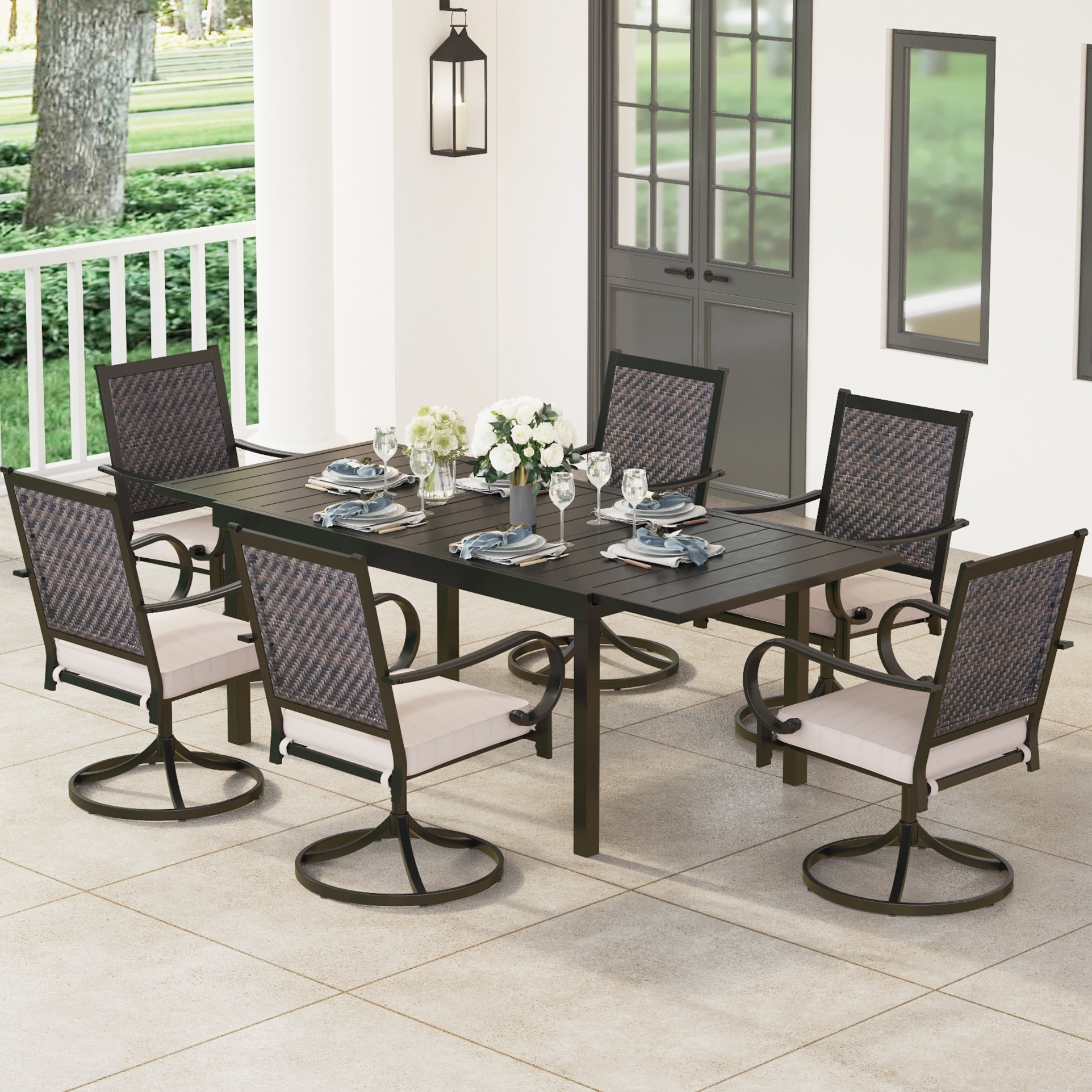 9 piece outdoor sales setting with glass table