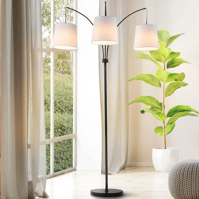 Ocata 72.5" 3-Light Mid-Century Modern Head-Adjustable Iron LED Arc Floor Lamp, Black by JONATHAN Y