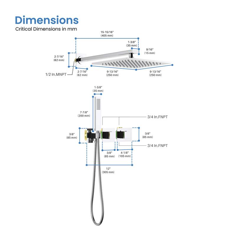 Cube 2 Function Thermostatic Shower System With Rough In Valve