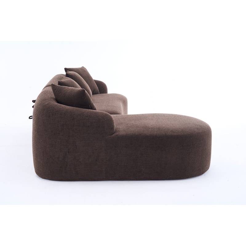 98.4" Chenille L-Shaped 3-Seater Sofa with Chaise Lounge and 4 Pillows
