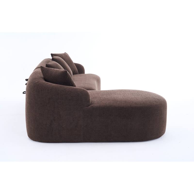 Compression Sponge L-Shape Sectional Sofa with Curved Chaise,Brown Modular Chenille Couch,30D High-Density