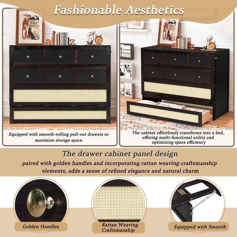 Full Size Murphy Bed with Large Storage Drawers, Space-Saving Design