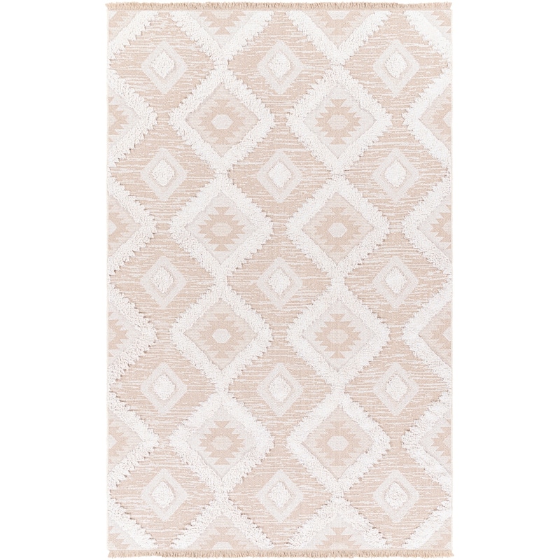 Livabliss Morocotton Boho Diamond Cotton Area Rug - 5'1" x 7' - Beige