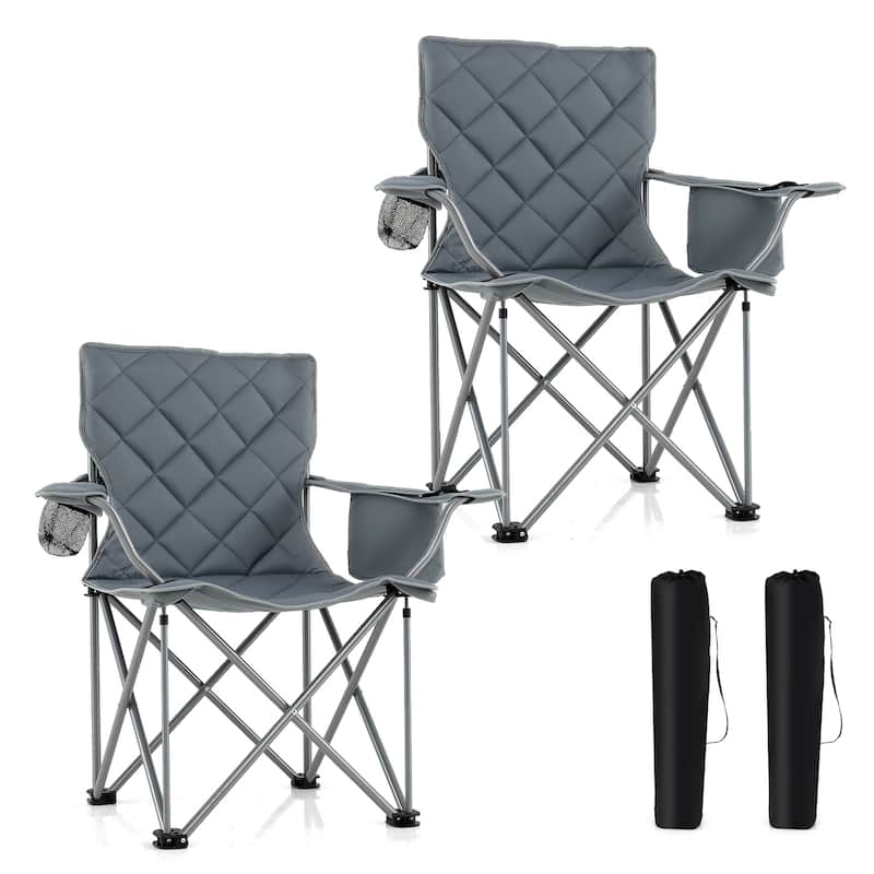 Gymax 2PCS Oversized Camping Chairs Heavy Duty Outdoor Folding Chair - Grey
