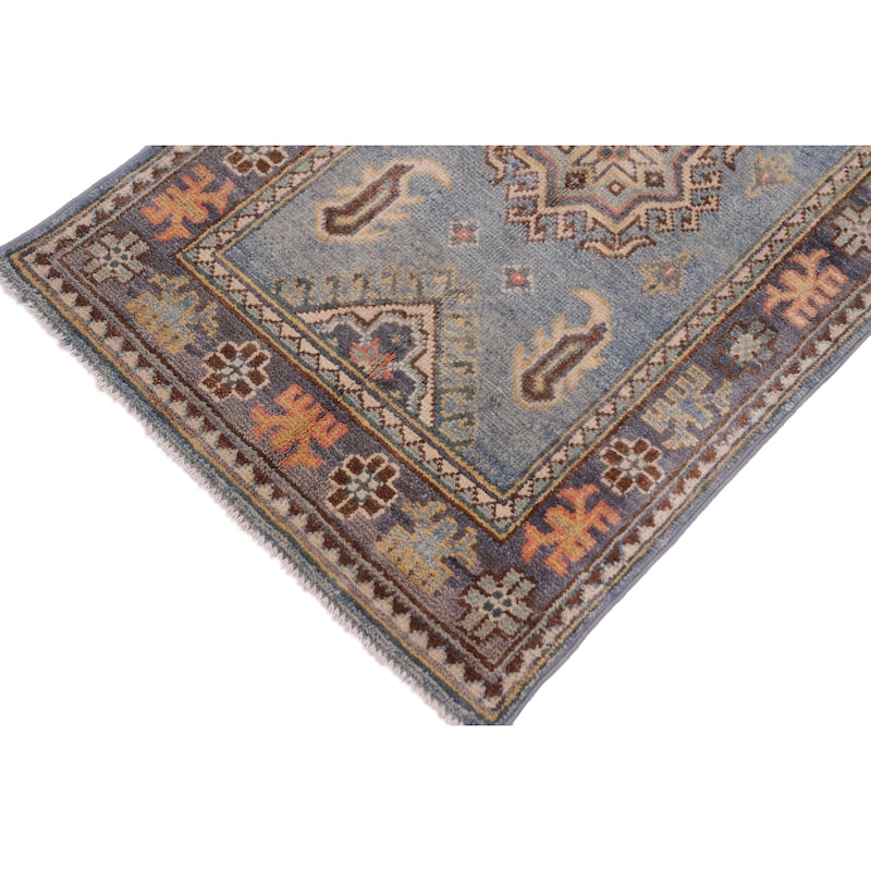 Tribal Kazak Allan Light Blue/Gray Wool Rug - 2'0'' x 3'0''