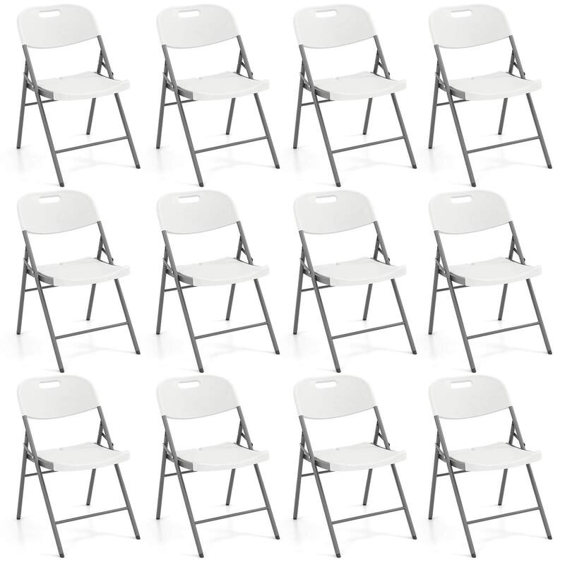 Costway Folding Chairs Set of 4/8/12 HDPE Plastic Chairs with Metal - 12 PCS - Set of 12