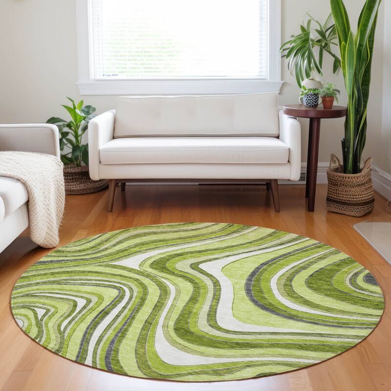 Premium Washable Super Soft Modern Waves Mayfield Rug - Lime - 8' x 8' - Round