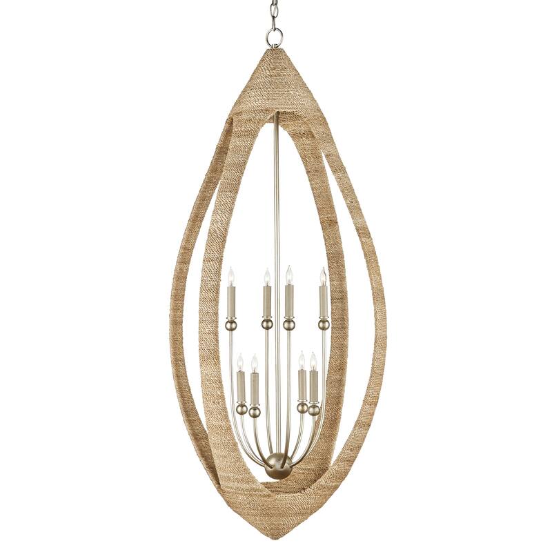Currey & Company Menorca Large Chandelier - 53"h x 25"dia - 53"h x 25"dia - Contemporary Silver Leaf/Smokewood/Natural Rope