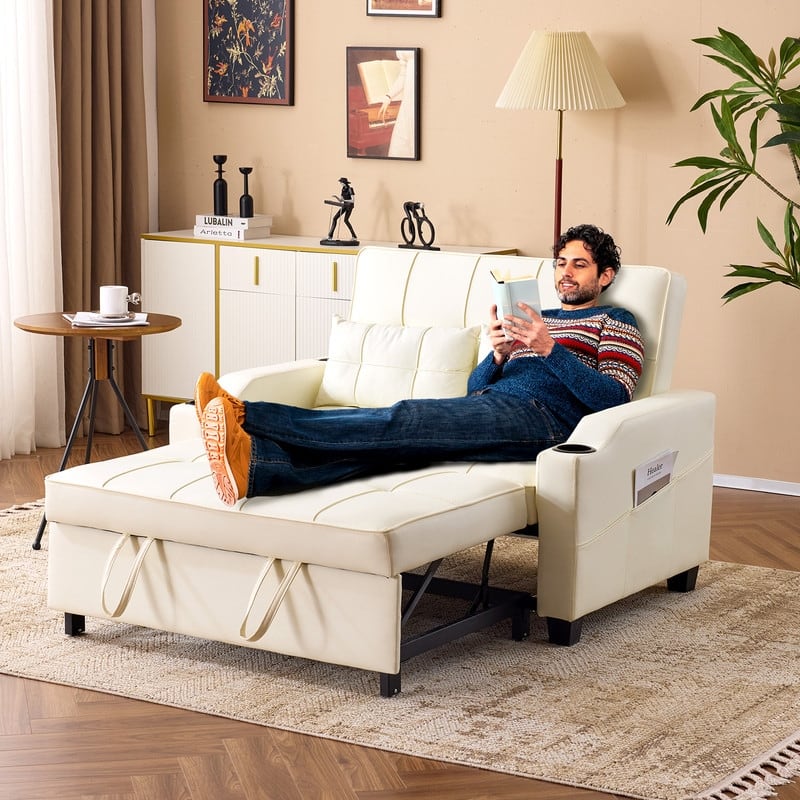 Upholstered Cat's Claw Leather Convertible Reclining Sleeper Sofa Bed With Cushions For Small Spaces