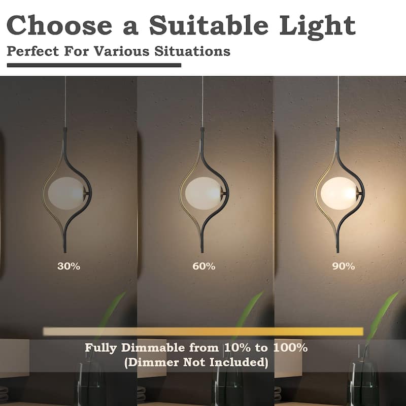 Modern Contemporary 1-Light Black Gold Kitchen Island LED Pendant Lights with Frosted Glass - 6.5" L x 5.5" W x 20" H