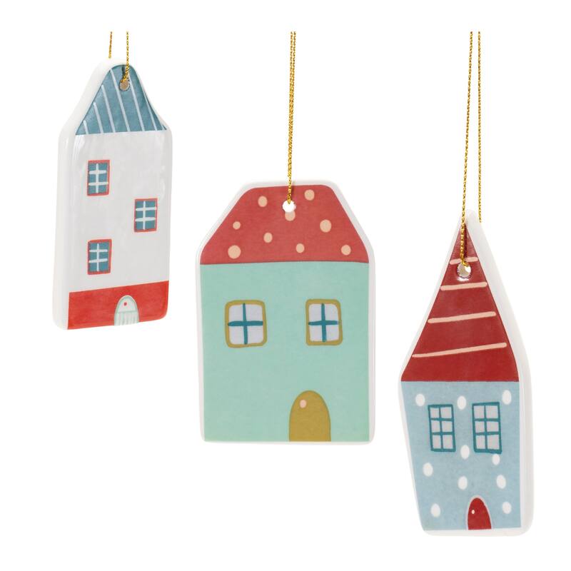 Ceramic Winter House Ornament (Set of 12) - N/A
