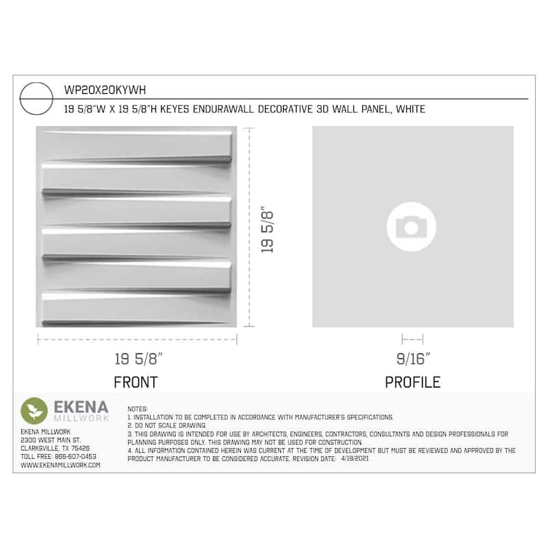 19 5/8"W x 19 5/8"H Keyes EnduraWall Decorative 3D Wall Panel