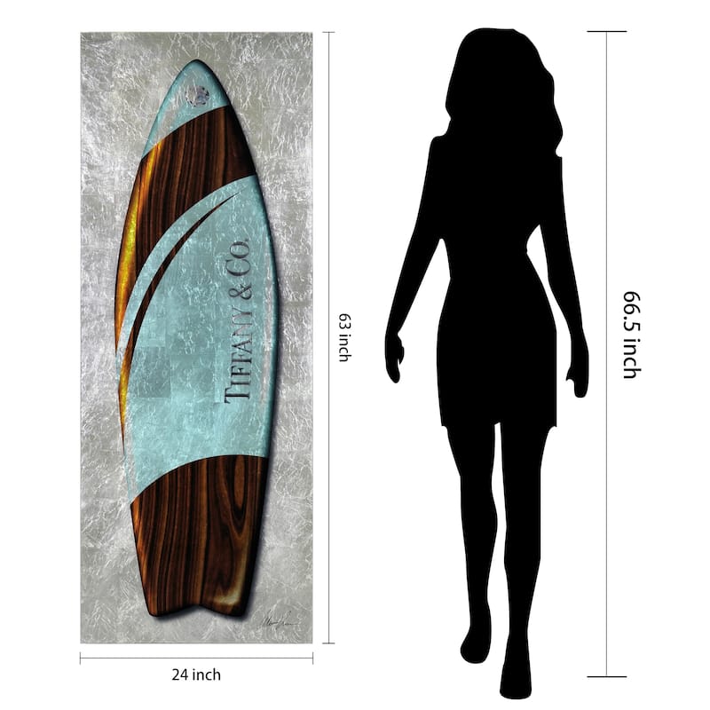 "Fashion T Blue Surfboard" Reverse Printed Tempered Glass with Silver Leaf