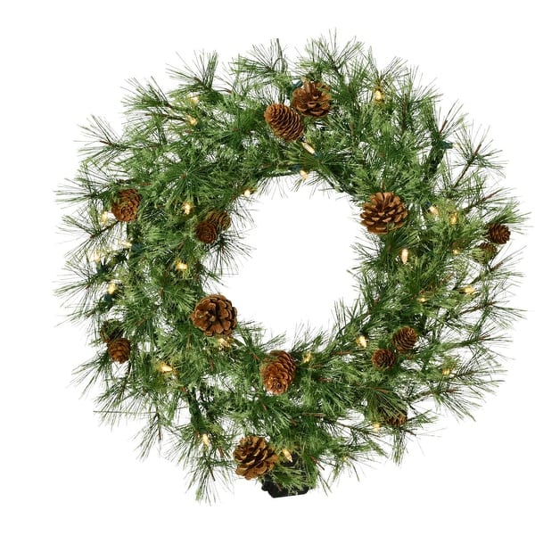 slide 2 of 6, Fraser Hill Farm 24-in Wreath with Pinecones and Warm White LED Lights - Green
