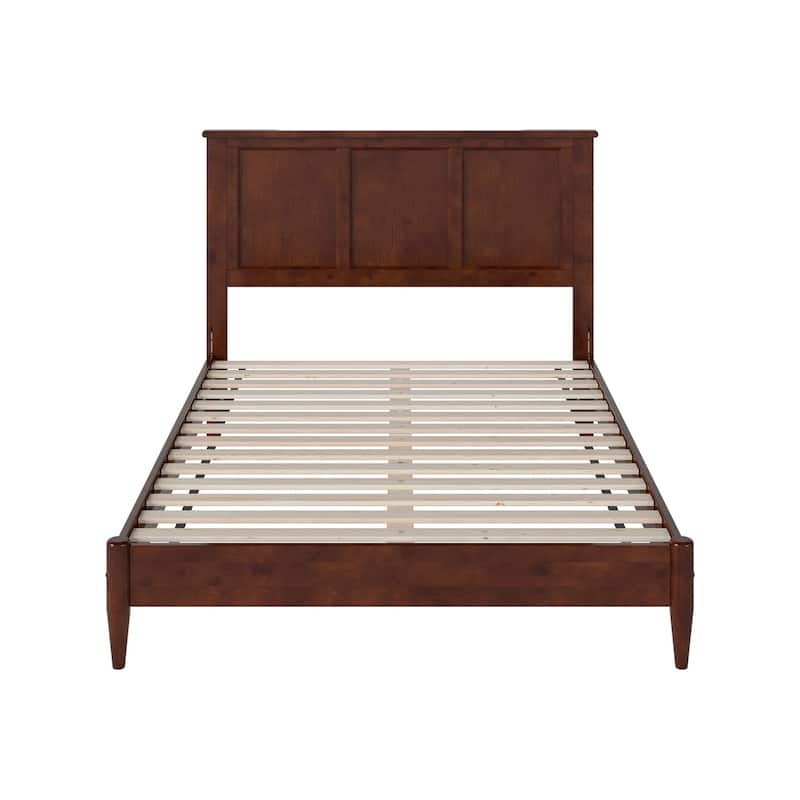 Solid Wood Low Profile Platform Bed with USB Ports - Walnut Finish, Full Size Bed Frame