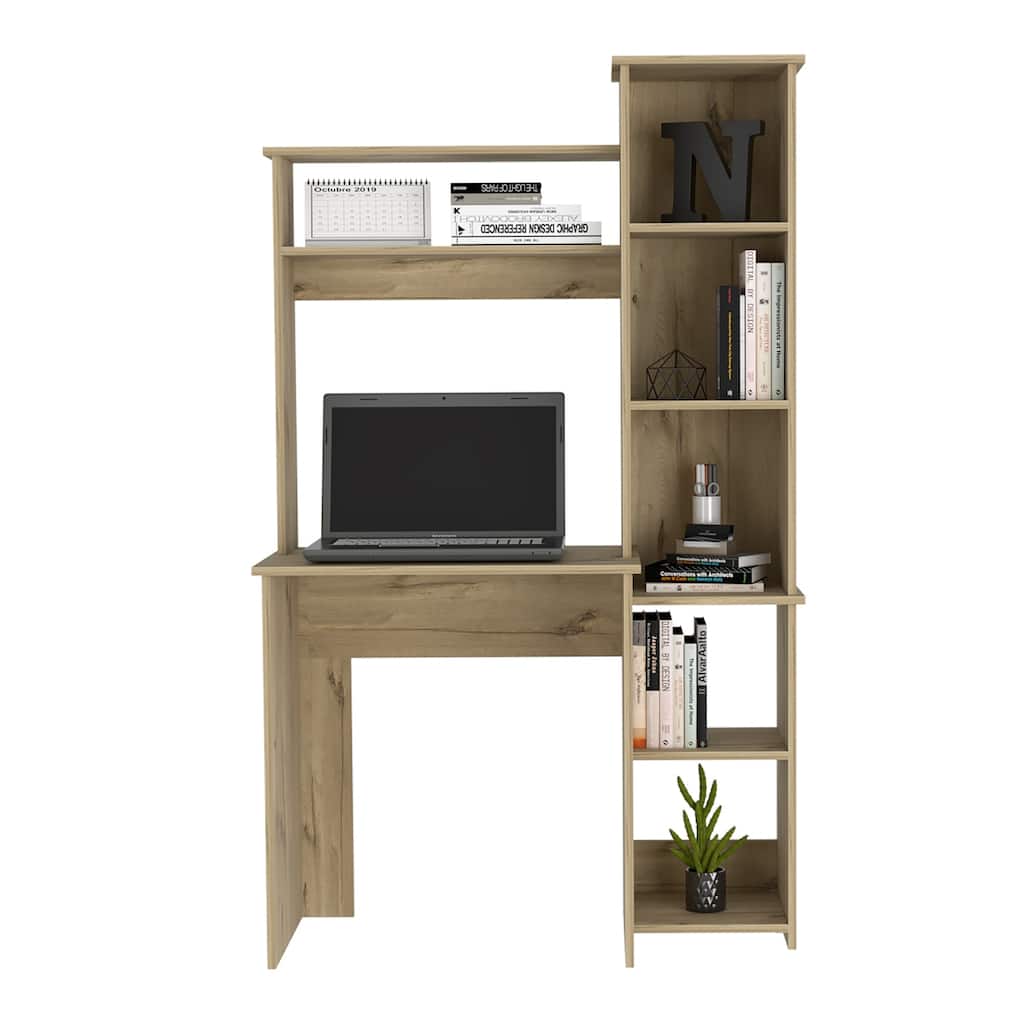 Yerevan Computer Desk - Brown Workstation with Storage Cabinet