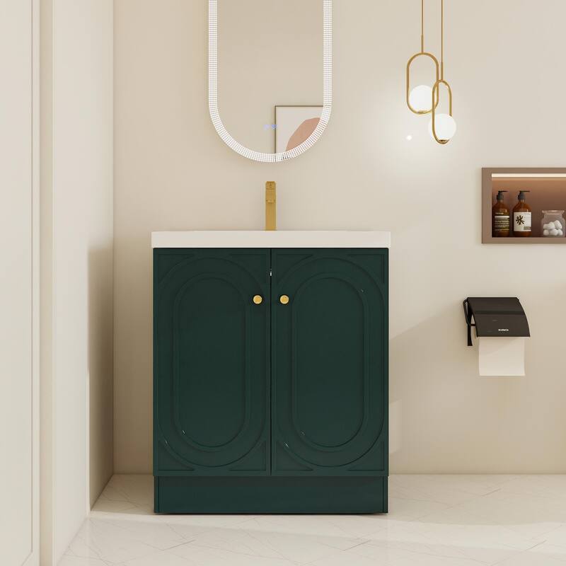 BNK 24/30/36 inch Freestanding Single Sink Bathroom Vanity with Soft Close Door and Adjustable Shelf - 29.5''W×19.7''D×35.4''H - Green