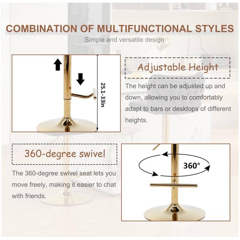 Modern Upholstered Swivel Adjusatble Height Leather Barstools Set of 2