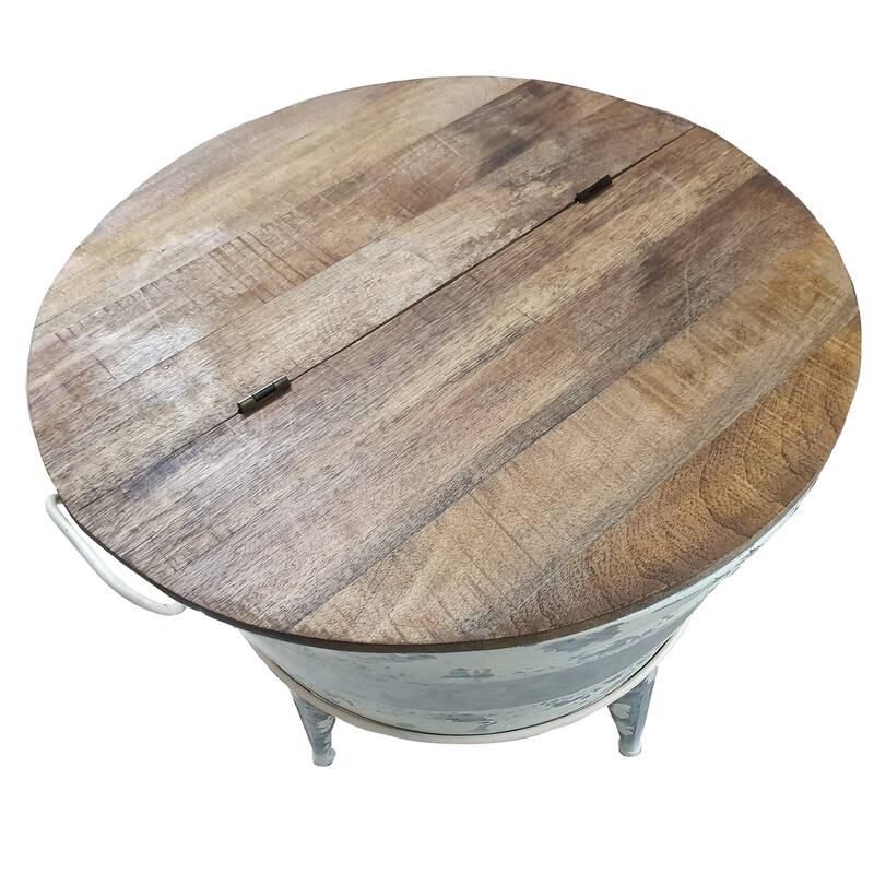 Distressed Wood and Metal Storage Coffee Table with Hinged Lift Top, Brown and Gray - 19.75 H x 26 W x 26 L Inches