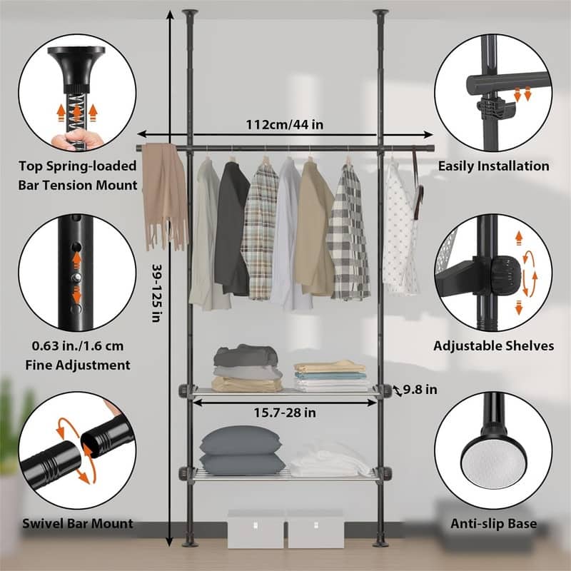Adjustable Free Standing Closet Organizers - 9.8"D x 28"W x 125"H