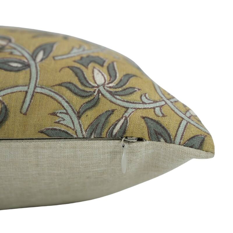Fabdivine Floral Throw Fall Summer Décor Pink Pillow Cover Handmade Linen, for Farmhouse Guest Room or Couch, Custard Apple
