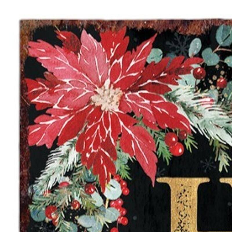 HomeRoots 36" Black Gold Green And Red Solid Wood Happy Holidays Christmas Poinsettia Porch Sign