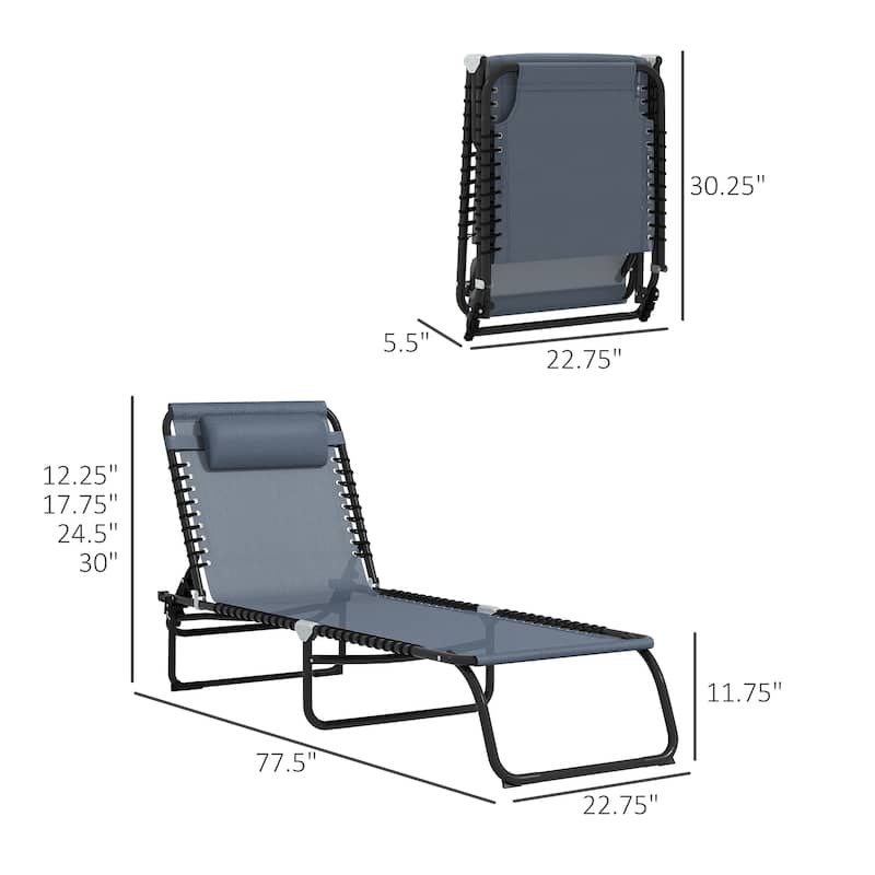 Folding Chaise Lounge Pool Chair, Patio Sun Tanning Chair, Outdoor Lounge Chair With 4-Position Reclining Back