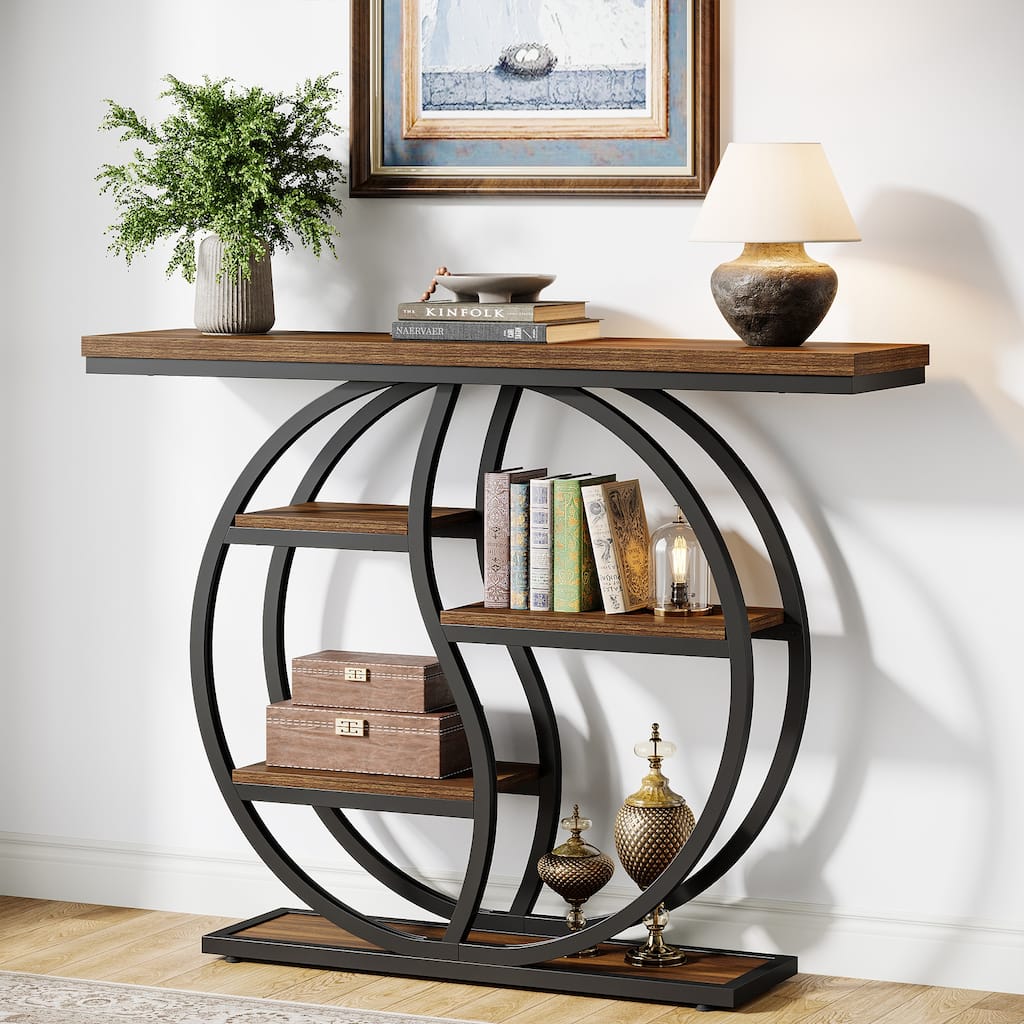 Industrial 5-Tier Console Sofa Table with Storage for Small Spaces