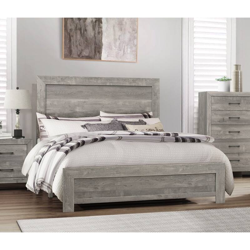 Queen Size Bed with Rustic Gray Finish Headboard and Footboard, Includes Rails, Assembly Required
