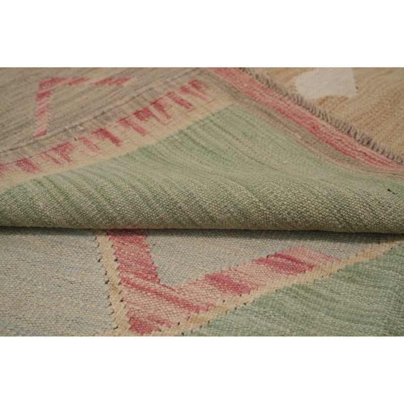 Hand Woven Oriental 100% Wool Carpet Southwestern Modern Pink Kilim Area Rug - 9' 0'' X 5' 11''