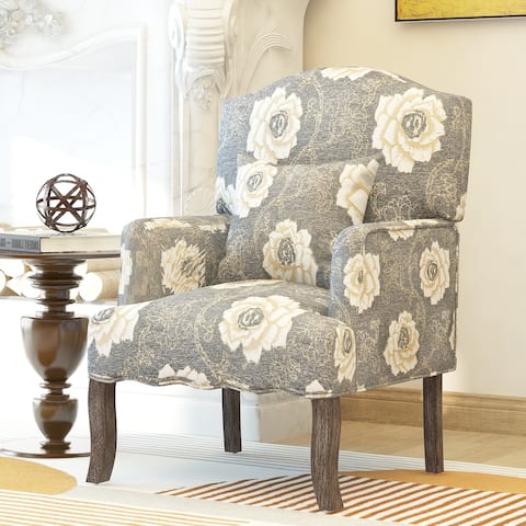 Linen Fabric Tufted Armchair With Pillow, Accent Chair for Living Room